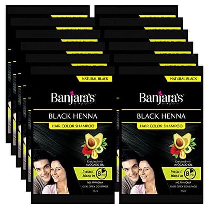 Banjara's Black Henna Hair Color Shampoo, Enriched With Avocado Oil, Hibiscus, Amla & Henna Leaf Extracts, 15Ml (Pack Of 12) Banjara's Black Henna Hair Color Shampoo, Enriched With Avocado Oil, Hibiscus, Amla & Henna Leaf Extracts, 15Ml (Pack Of 12)