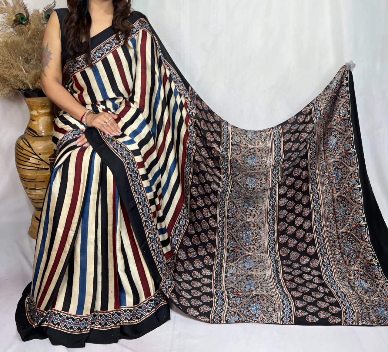 Ajrakh Print Modal Silk Style 15-Ajrakh Print