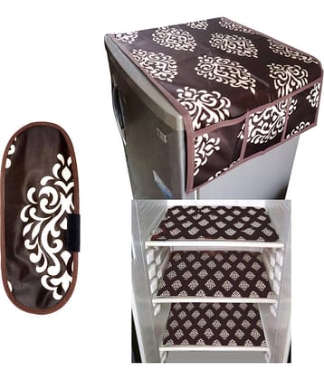 Fabolic Polyester Floral Fridge Mat & Cover ( 93 53 ) Pack of 5 - Brown