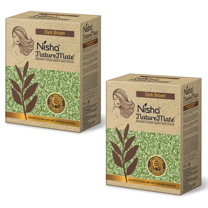 Nisha Nature Mate Henna Based Hair Colour Dark Brown 60g Pack of 2, No Ammonia, No Resorcinol, 100% Grey Coverage with Henna Herbs