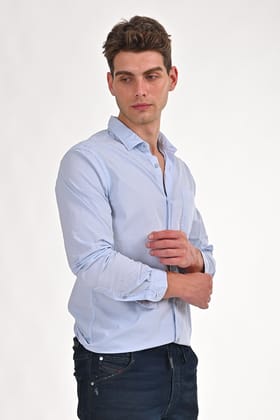 Frank - Cotton Solid Shirt - Sky-S-38 / SKY