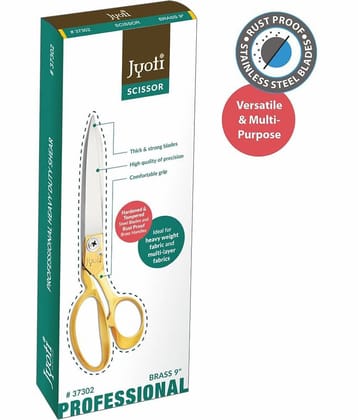 Jyoti Scissor for Professional Use (9 Inch) Steel Blades with Brass Handle, Thick & Strong Blades, Comfortable Grip - Pack of 1