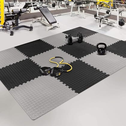 Interlocking Gym Floor Mats:- Black & Grey-Pack of 4 / 2X2 Feet