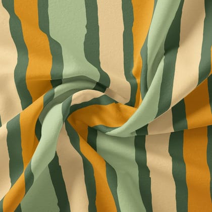 Yellow Green Stripes Digital Printed Fabric - Japan Satin-Polyester / Japan Satin / 110 CM | 43 Inch