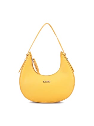 Crescent Vegan Shoulder Bag (M)-Mustard