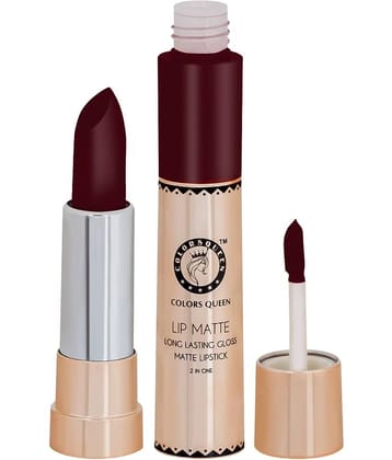 Colors Queen 2 in 1 Matte Finish Water Proof Lipstick Maroon With Hydrating Lip Balm (Combo of 2)