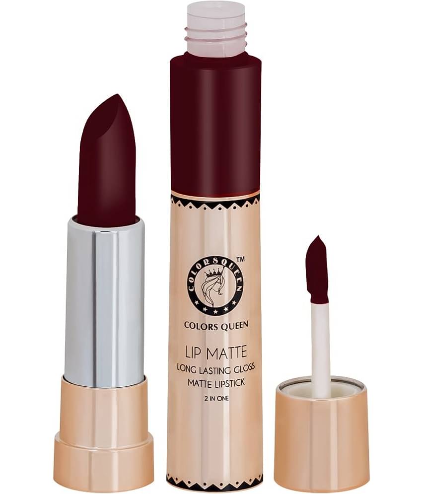Colors Queen 2 in 1 Matte Finish Water Proof Lipstick Maroon With Hydrating Lip Balm (Combo of 2)