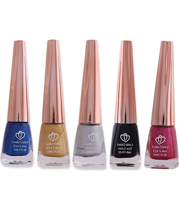 Looks United - Black Metalic Eye Liner Liquid ( Pack of 5 )