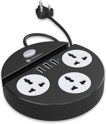 Portronics Power Plate 5:Power Converter With USB Charger ,Black (POR 1565)