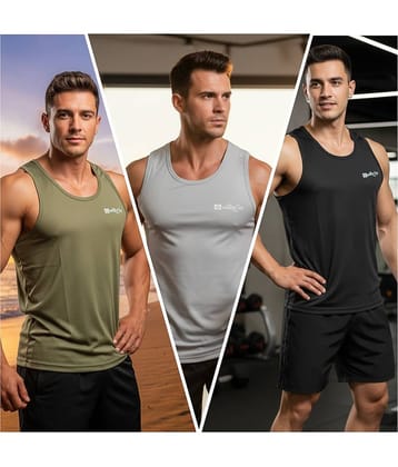 WHEY FIT Pack of 3 Polyester Gym Vest For Men ( Multicolor )