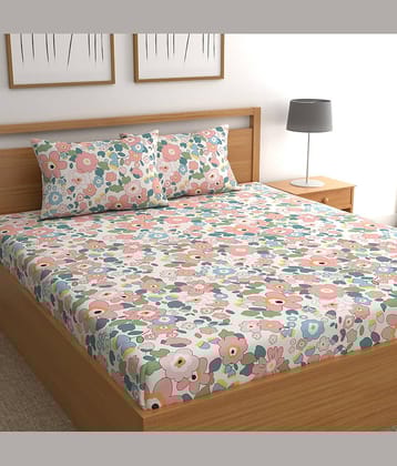 CG HOMES Cotton Floral Fitted ( Double Bed ) - Pink