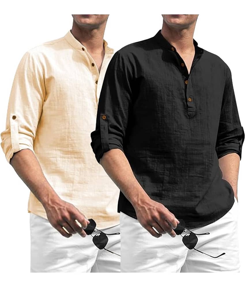 TrendiVastra Grey Cotton Blend Men's Shirt Style Kurta ( Pack of 2 )