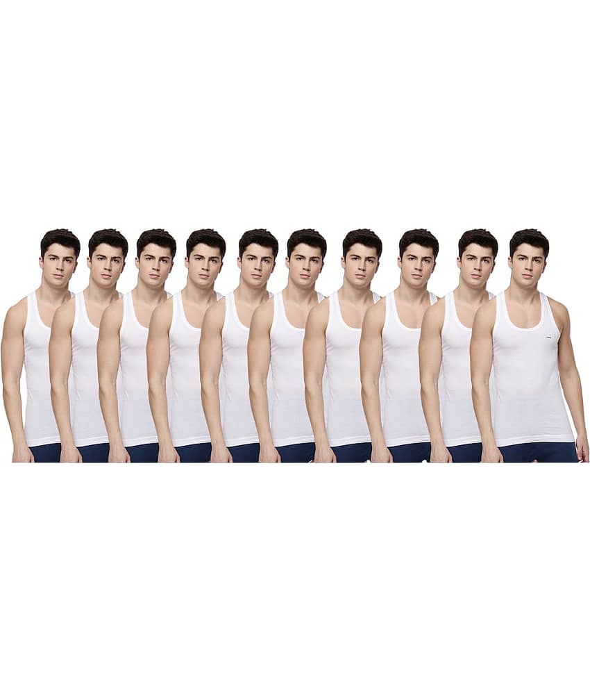 Dollar Lehar Men Combed Cotton Round Neck Vest - Pack of 10 - White
