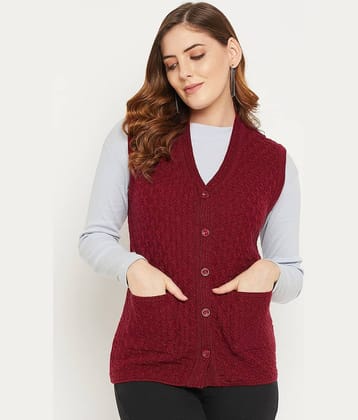 zigo Woollen V Neck Women's Buttoned Cardigans - Maroon (Pack of 1)