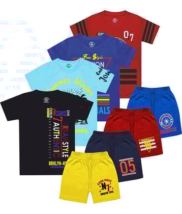 MIST N FOGG Pack of 4 Boys Cotton Blend T-Shirt & Shorts Set ( Multicolor )