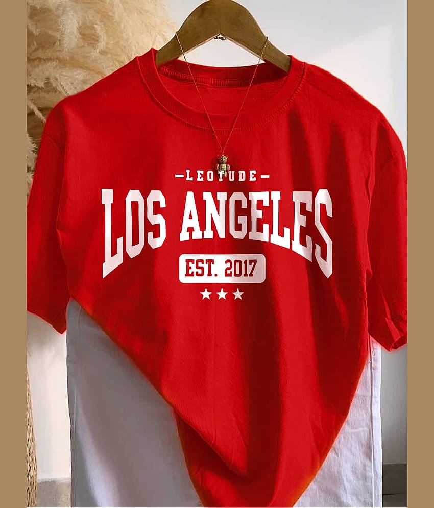 Leotude Men Cotton Blend Oversized Fit Printed T-Shirt ( Red )