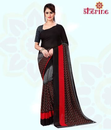 ANAND SAREES Georgette Printed Saree With Unstitched Blouse Piece ( Black )