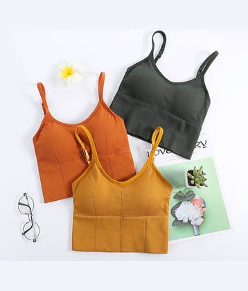 3Mads Pack of 3 Cotton Blend Heavily Padded Women's Cami bra ( Multicolor1 ) GBra013_BK_LPL_GR