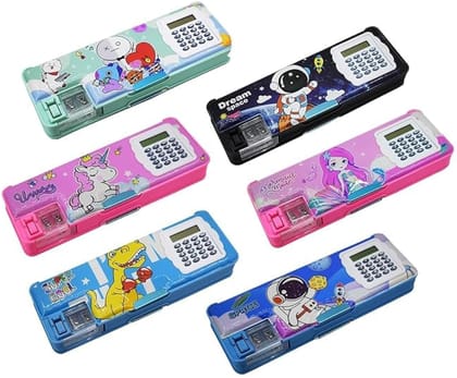 Spot hunt Multipurpose Mix Design Pencil box with Calculator and Dual Sharpener for School Kids