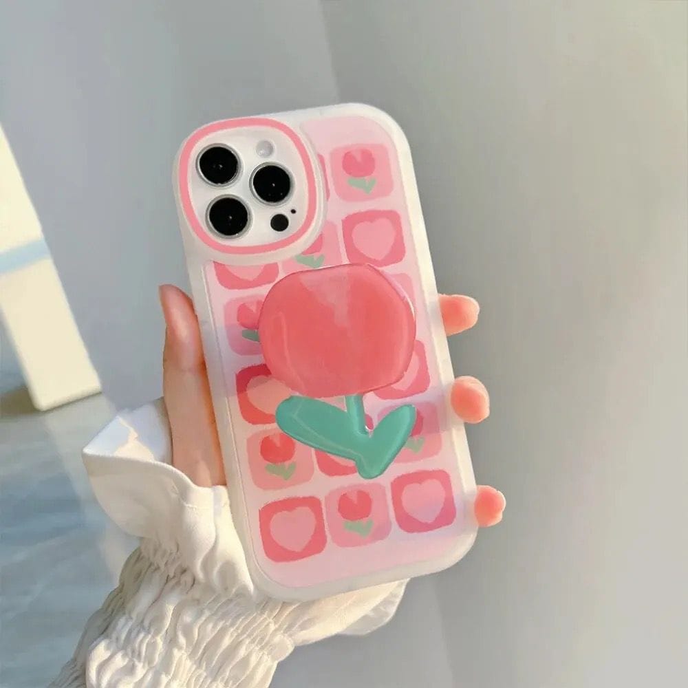 New Pink Tulip Holder iPhone Soft Silicone Case-iPhone 14 Pro Max