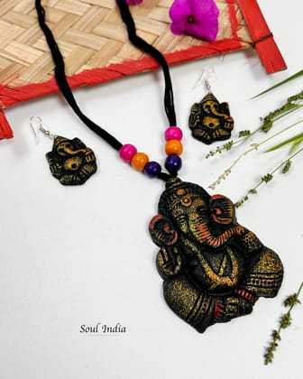 Handmade Terracotta Ganesha Terracotta Jewellery Set