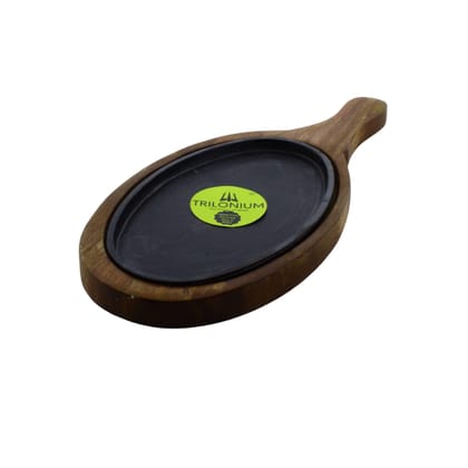 Trilonium Pre-Seasoned Cast Iron Sizzler Plate With Wooden Base | Oval | 1.23 Kgs Trilonium Pre-Seasoned Cast Iron Sizzler Plate With Wooden Base | Oval | 1.23 Kgs