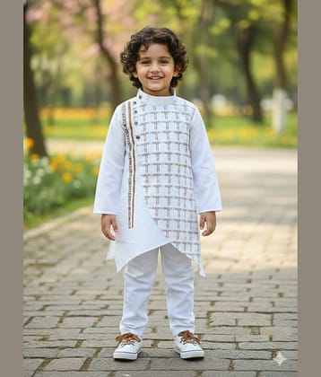s muktar garments Baby Boys Cotton Blend White Kurta Pyjama Set ( Pack of 1 )