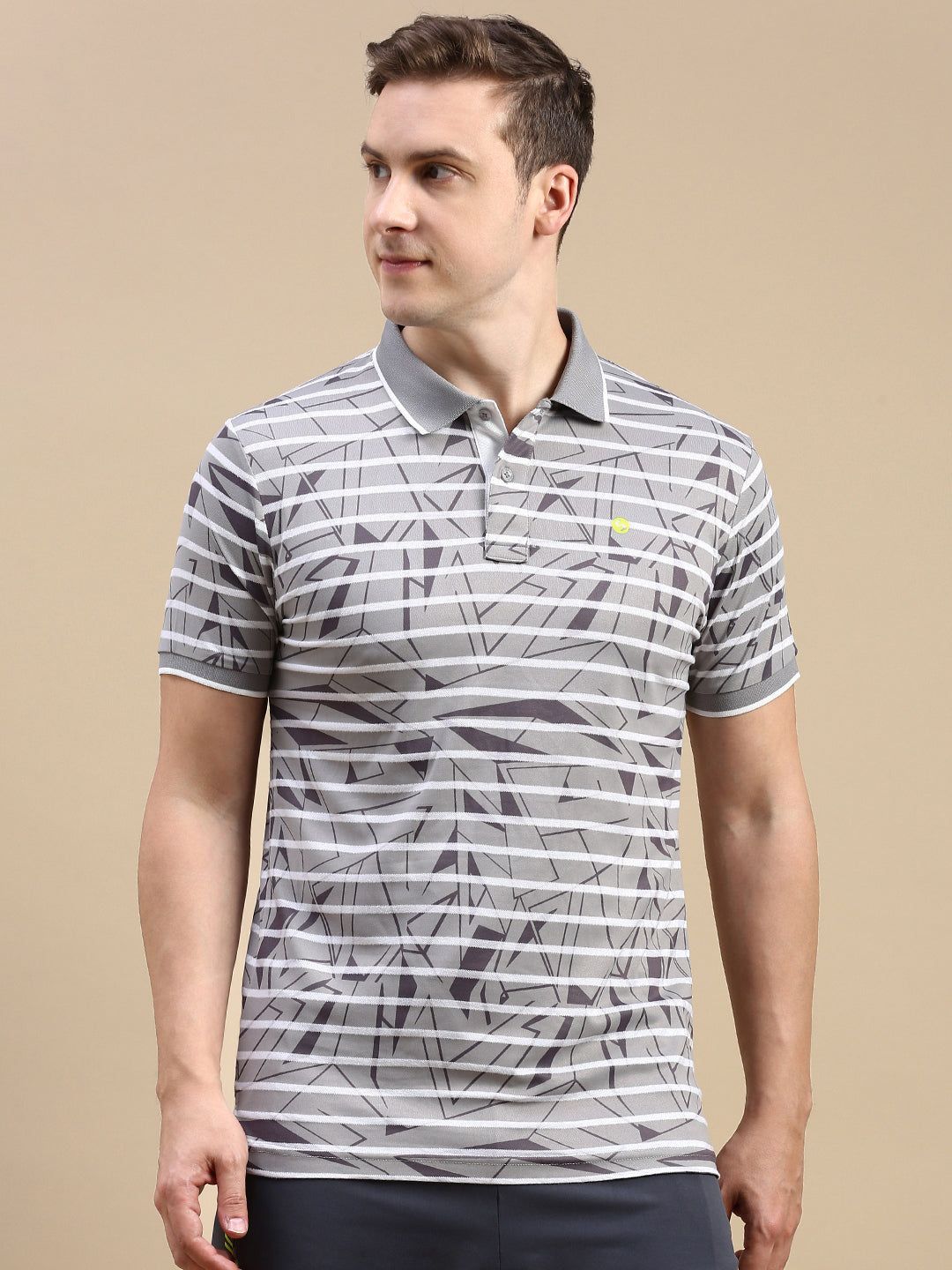 Classic Polo Men's Polo Neck Polyster Grey Slim Fit Active Wear T-Shirt