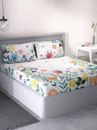DDECOR - Little Brats Collection 100% Cotton Conversational Pattern 145TC King Bedsheet |254 CM X 274 CM| White