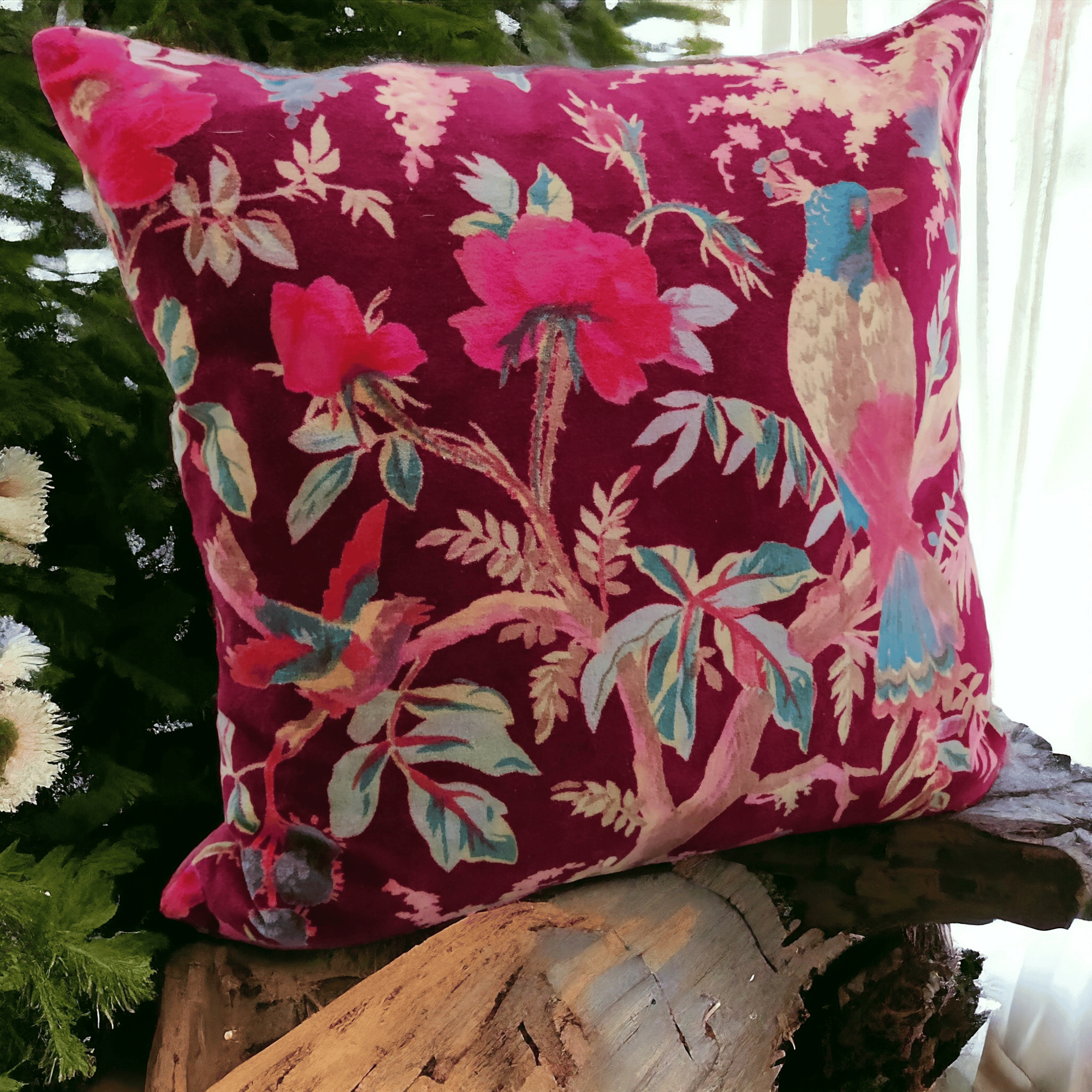 18" Luxe Maroon Paradise Velvet Cushion Cover-Sale-18 x 18 inches