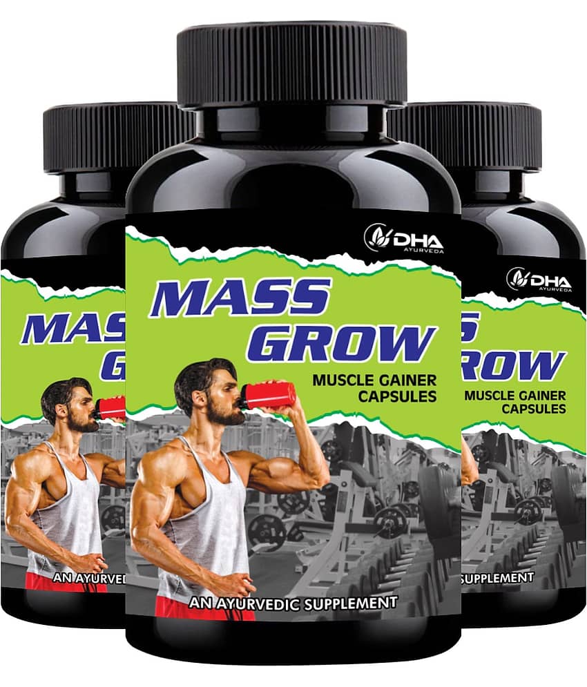 Dha Ayurveda Mass Grow Herbal Muscle Grow Supplement Capsule 90 No.S Pack of 3