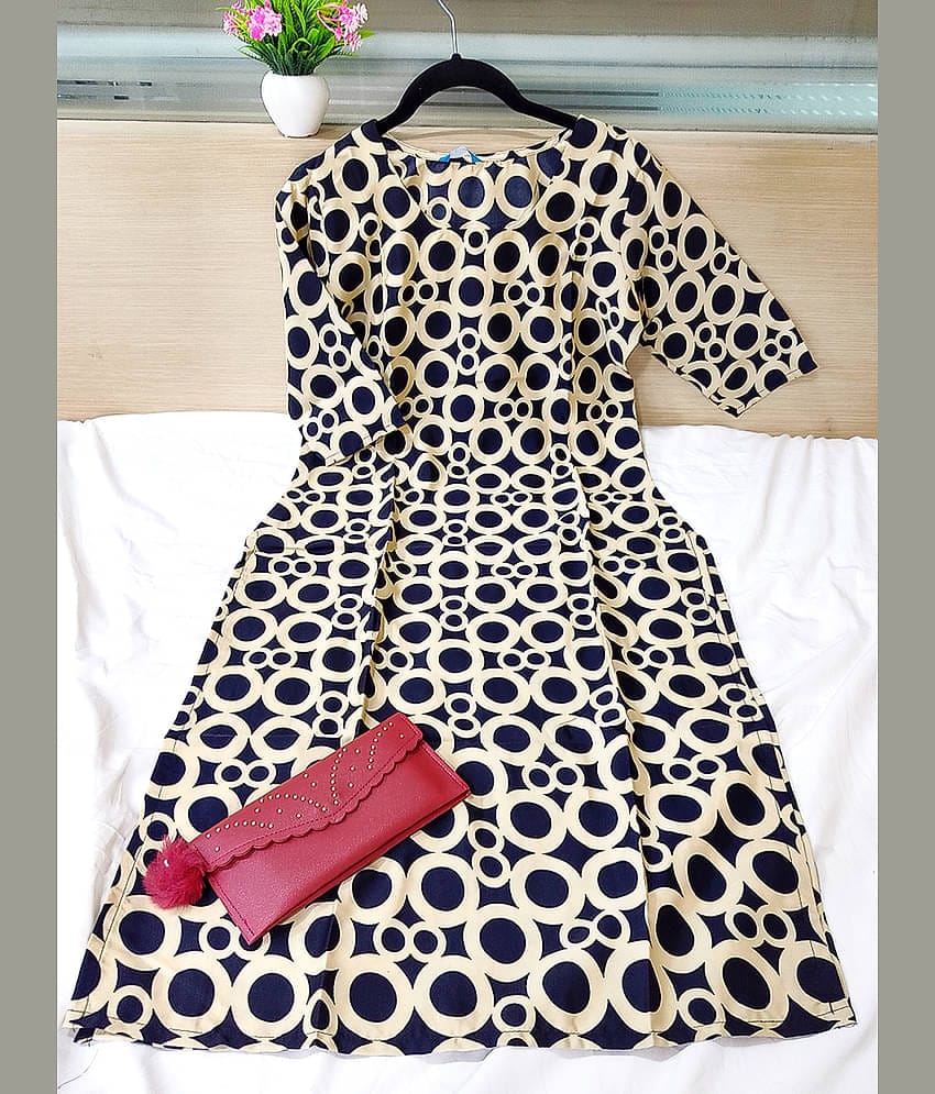 Ethnic Basket Pack of 1 Crepe Printed Straight Women's Kurti - ( Black )