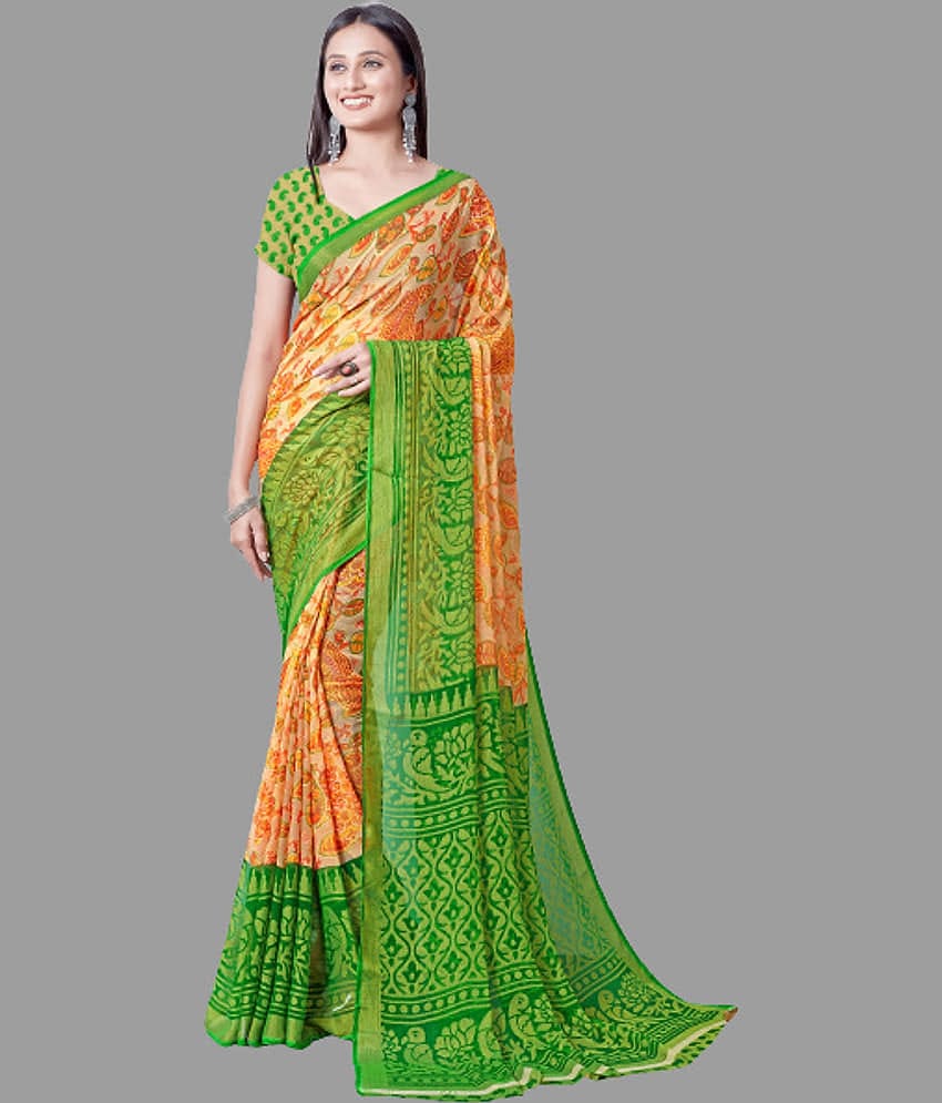 Sanwariya Silks Brasso Printed Saree With Unstitched Blouse Piece ( Green )