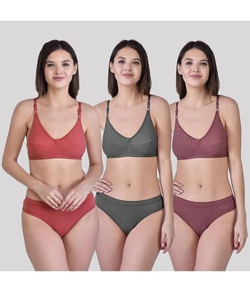 Kiran Enterprises Pack of 3 Cotton Women's Bra & Panty Set ( Multicolor )