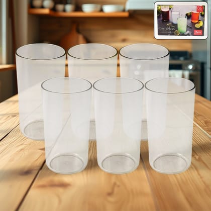 Apex Clear Plastic Tumbler / Glass Set – 6-Piece Unbreakable | Assorted Colour