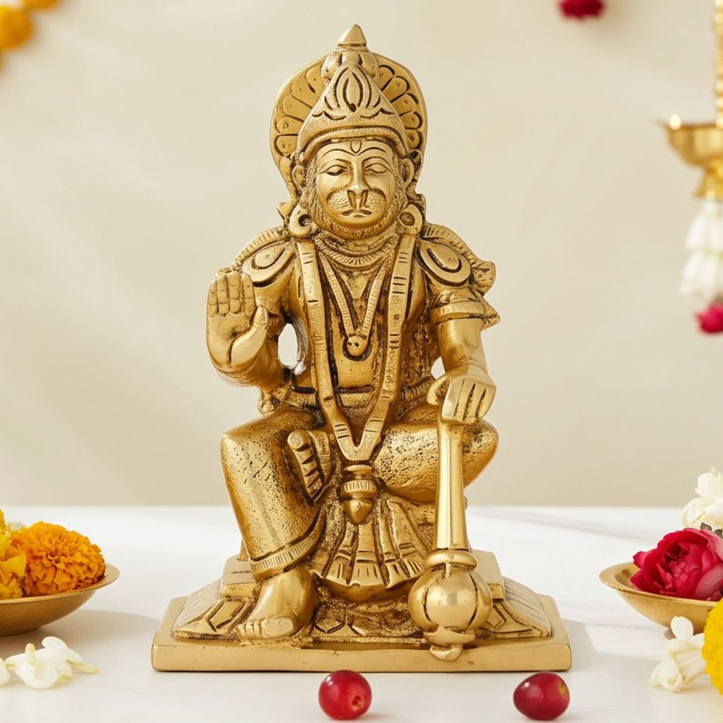 Brass Hanuman Ji Idol Statue - Home Temple Murti, Height : 6 Inch (BSMAS1527 E)
