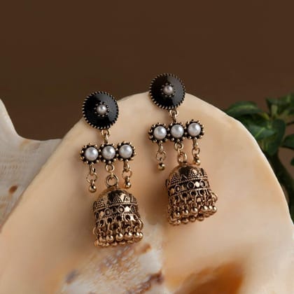 Gold Plated Round Shaped Enamel With Pearl Studded Fashion A
