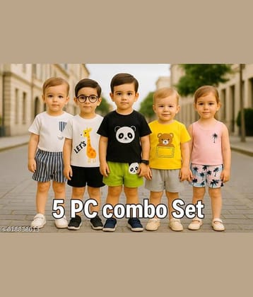 ODIMENT Pack of 5 Girls Cotton Blend T-shirt & Shorts ( Multicolor )