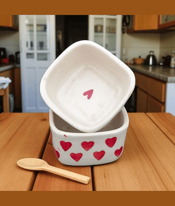 Malaikah Ceramic Printed Chip&Dip Bowl 5 cm ( Set of 2 ) Red