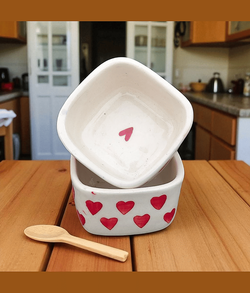 Malaikah Ceramic Printed Chip&Dip Bowl 5 cm ( Set of 2 ) Red