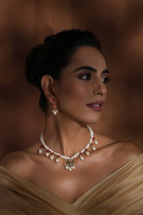 Vasana Multicolour Kundan and Pearl Layered Necklace Set-Kundan