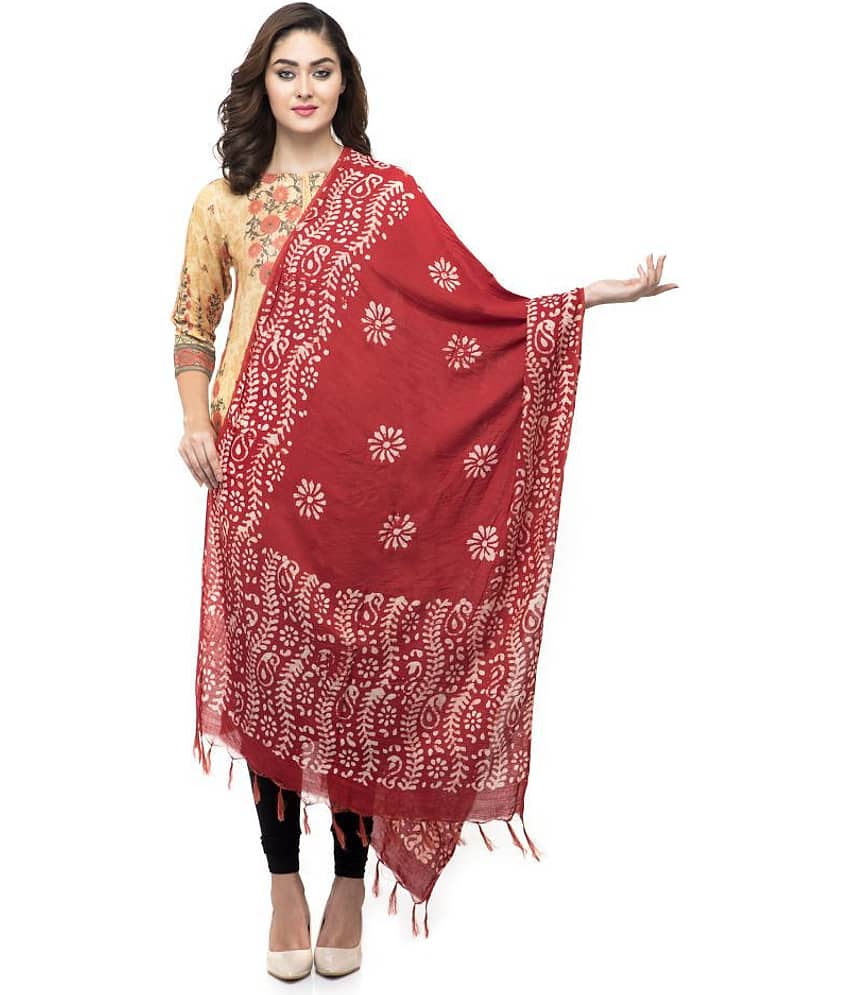 A R Silk Red Cotton Batik Dupatta