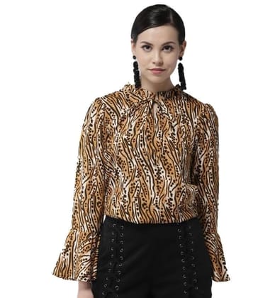Women's Polyester Printed Bell Sleeve Top (Orange - Black, M)-PID55895 Women's Polyester Printed Bell Sleeve Top (Orange - Black, M)-PID55895