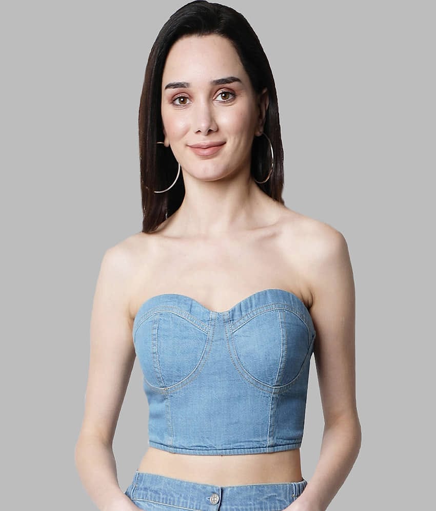 NUEVOSDAMAS Women's Denim Crop Top ( Light Blue )