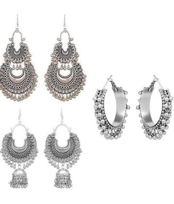 Samridhi DC Silver Jhumki Earrings ( Pack of 3 )
