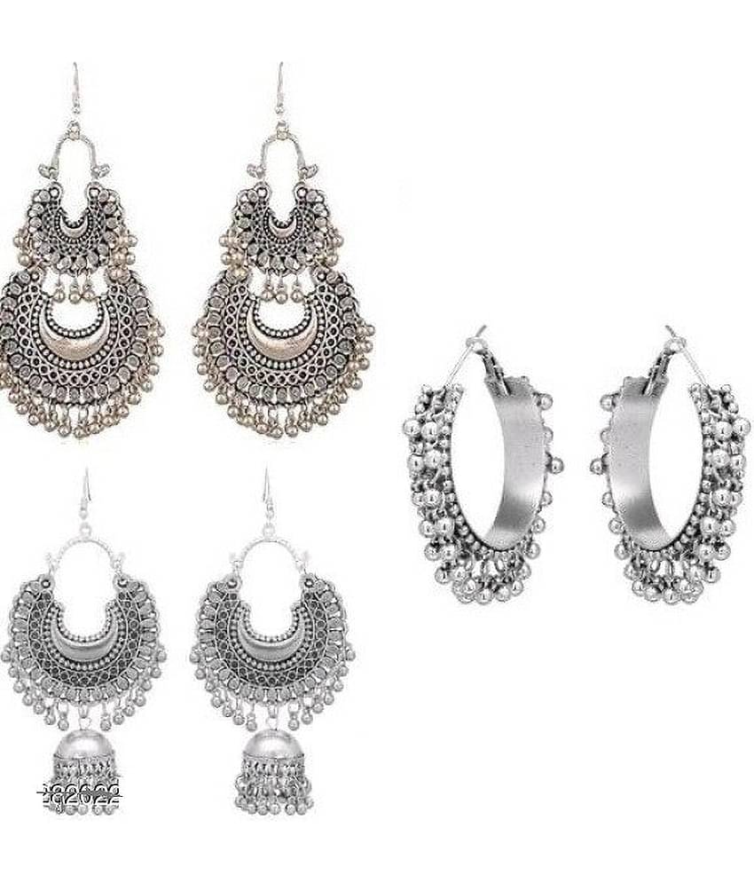Samridhi DC Silver Jhumki Earrings ( Pack of 3 )