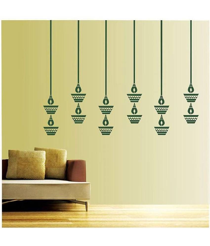 Print Mantras Beautiful Hanging Diyas for Diwali Wall Sticker ( 90 x 110 cms )