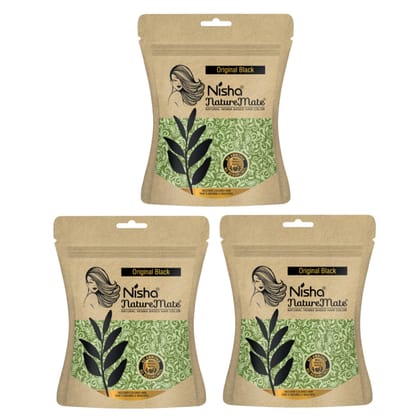 Nisha Nature Mate Henna Based Hair Colour Original Black 45gm Pack of 3, No Ammonia, No Resorcinol, 100% Grey Coverage