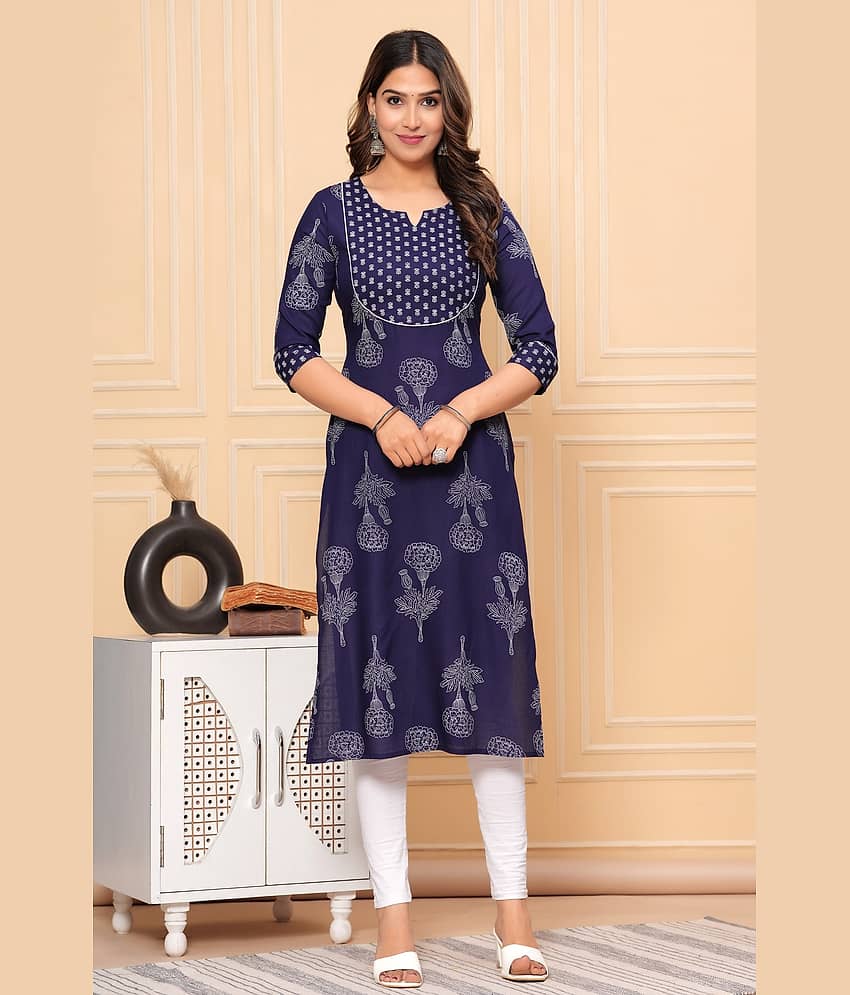 GlowWorld Rayon Printed Straight Women's Kurti - Navy ( Pack of 1 )