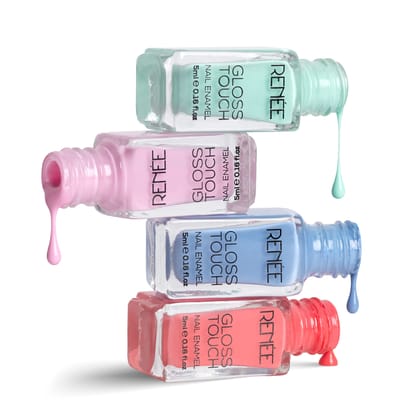 RENEE Gloss Touch Set of 4 Nail Paints - Vacay Vibe l Long-Lasting, High Shine | Quick-Drying, Chip-Resistant | Trendy Shades for Every Occasion | Easy Application & Salon-Like Look RENEE Gloss Touch Set of 4 Nail Paints - Vacay Vibe l Long-Lasting, High